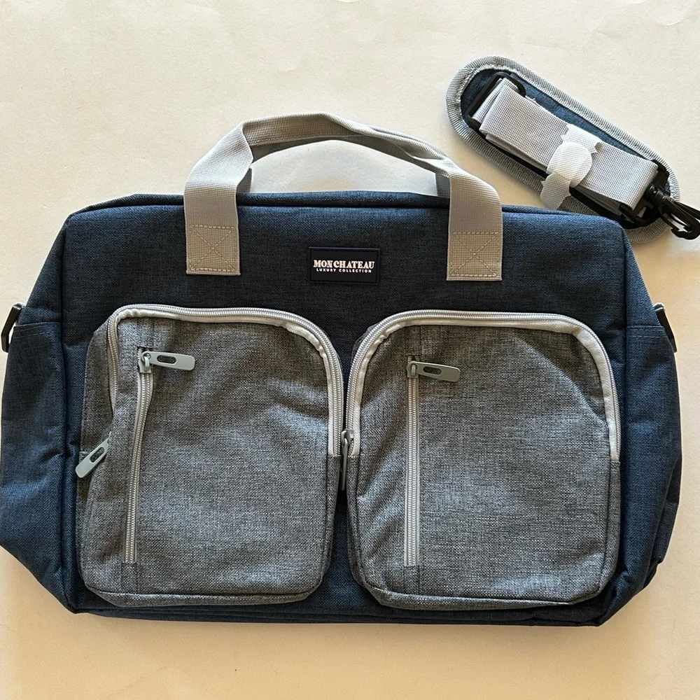 MonChateau Luxury Collection Laptop Bag – Gray/Blue – Multi-Pocket